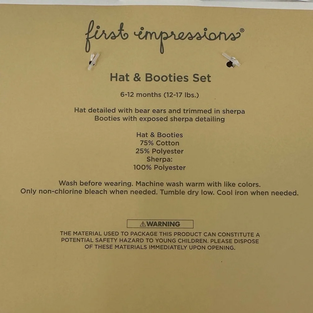 First Impressions Baby Pink Hat and Booties Set Size 6-12 Months New